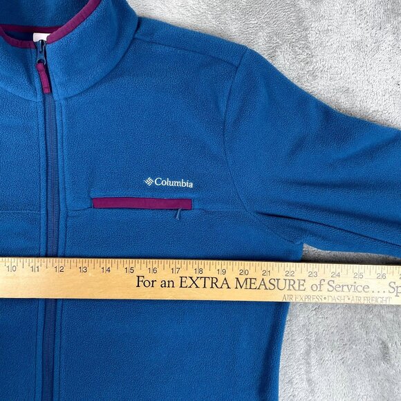 COLUMBIA Mens Fleece Jacket Full Zip Blue Lightweight Outdoor Pockets Large - Picture 8 of 9